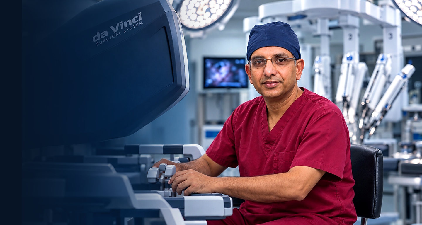 Prof. Hemant Sheth at a robotic surgery console